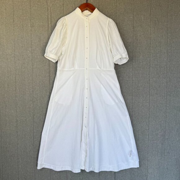 Ann Taylor ivory Linen Blend Short Puff Sleeve Button Front Midi Dress Size 16 - Picture 12 of 17